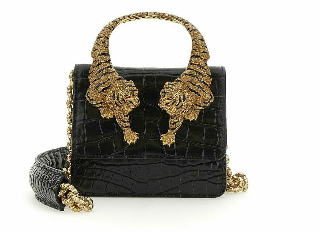 Mirror Snake leather shoulder bag | NERO/ARGENTO OLD | Women | Roberto  Cavalli US